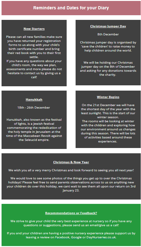 Dates for your diary – December Dates for your diary - December