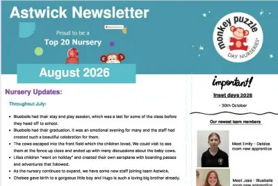 Children playing and learning at Monkey Puzzle Day Nursery Astwick in August 2026.