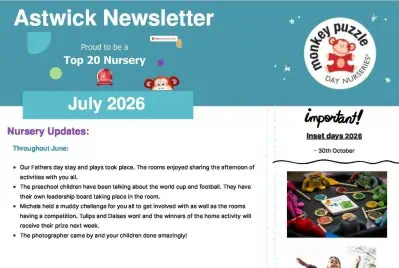 Children engaging in activities at Monkey Puzzle Day Nursery Astwick in July 2026.
